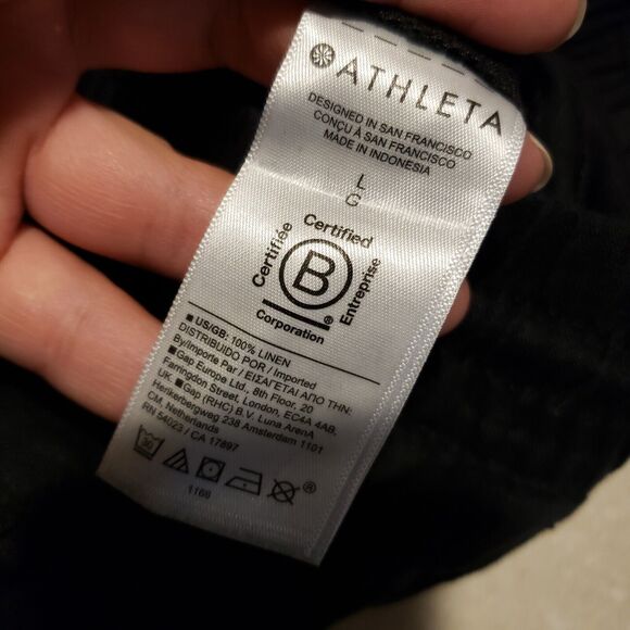 Athleta Pants Women Size  L Black 100% Linen Wide Leg Drawstring Breathable - Picture 13 of 13